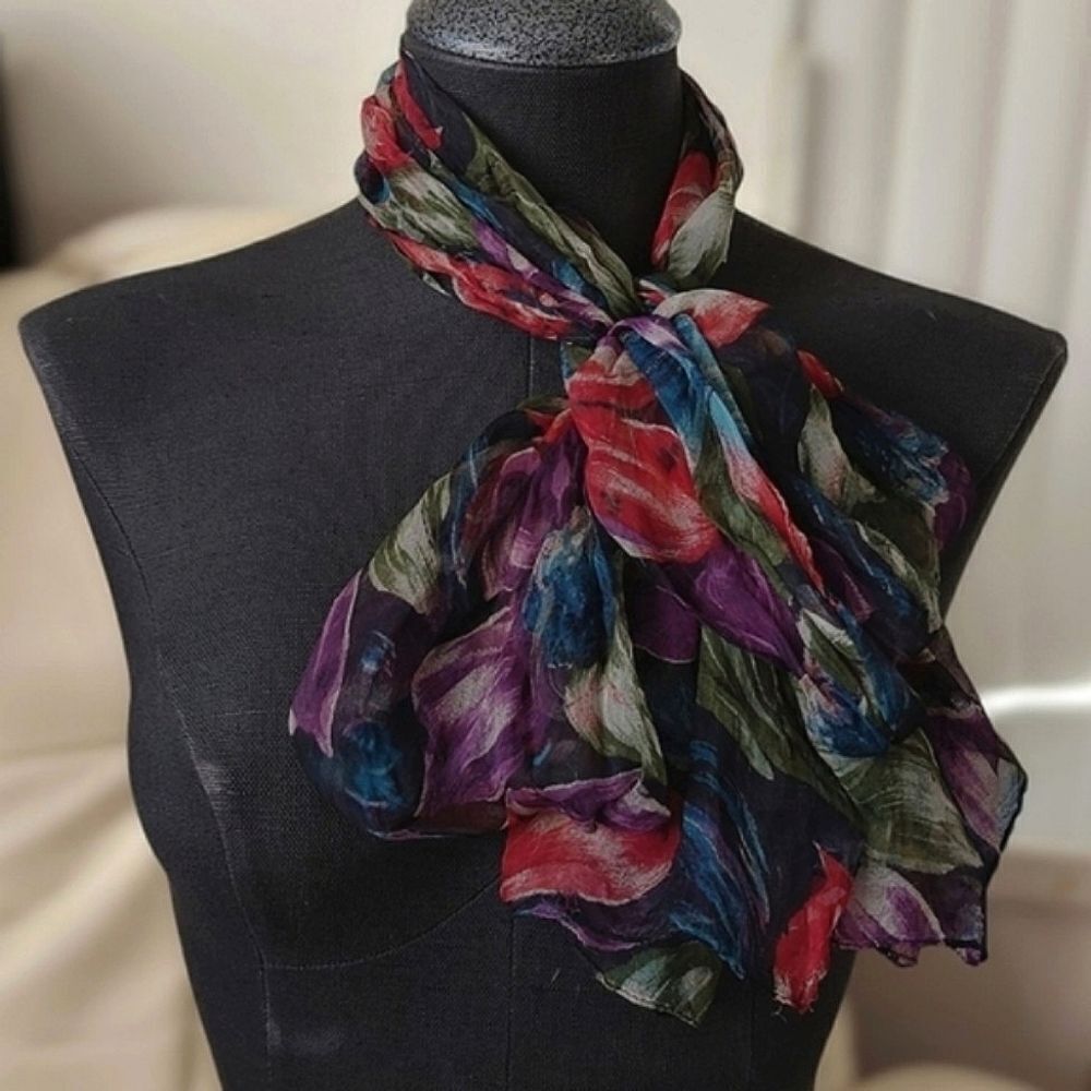 Vtg long floral sheer pattern chiffon scarf